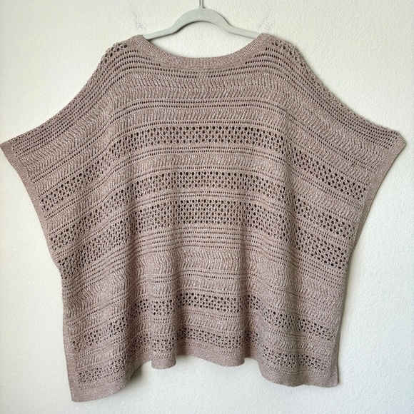 J. Jill Light Open-Stitch Poncho Sweater Cotton Blend Tan Beige sz S-L - Picture 11 of 11